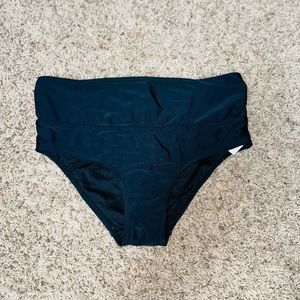2 Way Bikini Bottoms Fold Down High Waisted Swim Swimwear XS Black Neutral